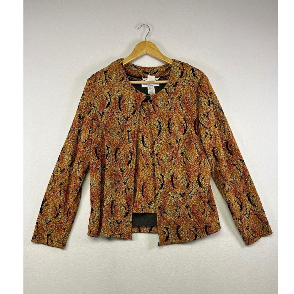 Vintage Ronni Nicole Women L Orange Gold Metallic Damask 2pc Jacket Tank Set